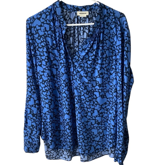 Zadig & Voltaire Think Heart Print Blouse Long Sleeve Blue And Black - Picture 1 of 9